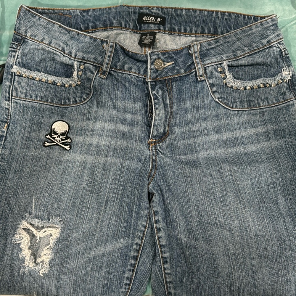 Vintage Allen Schwartz Jeans Womens 14 Faded Blue capri Leg Distressed Y2K